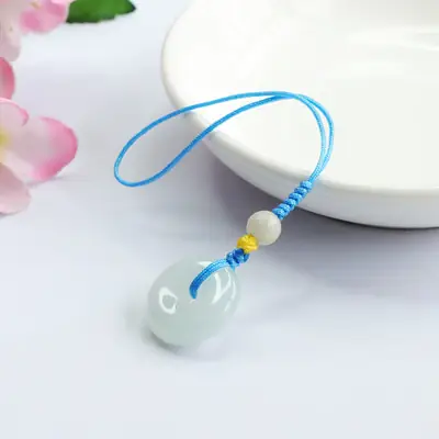 Natural Jade Peace Buckle Keychain with Blue String