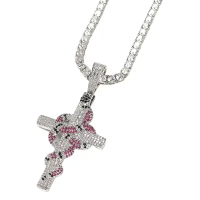 Gu Meng Cross Pendant Necklace with Pink Diamond Chain