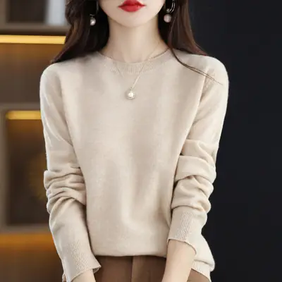 Women Purple Knitted Low Neck Sweater Long Sleeve