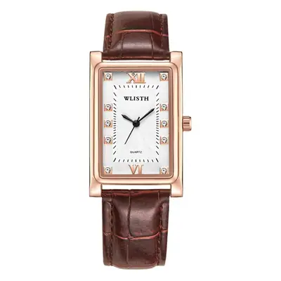 Wolishi Rose Gold Women's Quartz Watch with Brown Leather Strap