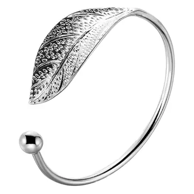 Silver Leaf Open Bracelet for Women
