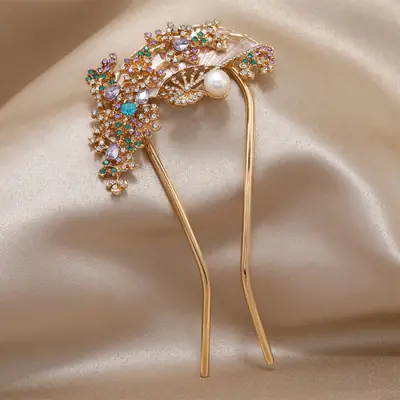 Folding Hairpin with Pearl & Crystal Design for Women