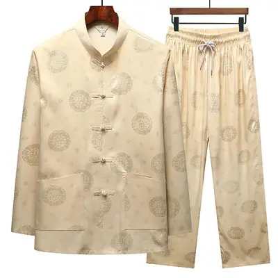Autumn Men's Blue Tang Suit with Buckle Design