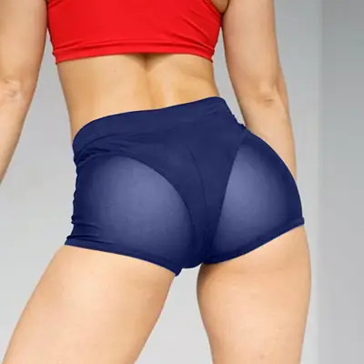 High Waist Mesh Shorts Navy Blue Large