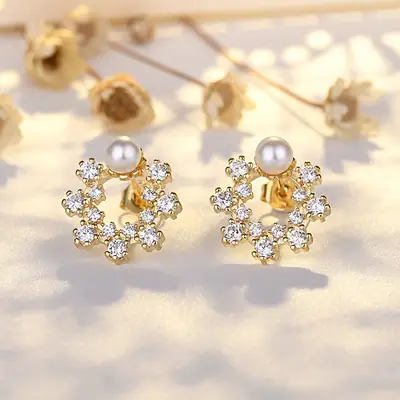 Korean Flower Pearl Earrings for Women