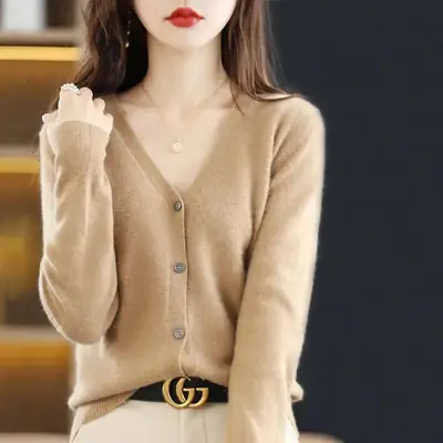 Women Grey V Neck Long Sleeve Knit Cardigan