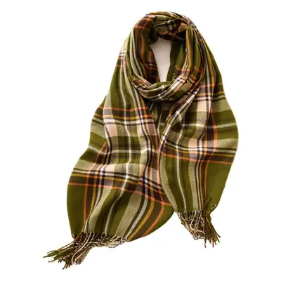Women's Plaid Tassel Scarf Winter Warm Blue