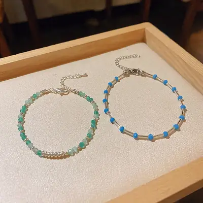 Blue Beaded Net Bracelet for Women