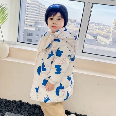 2025 New Kids Hooded Cotton Winter Coat Yellow Blue Clouds