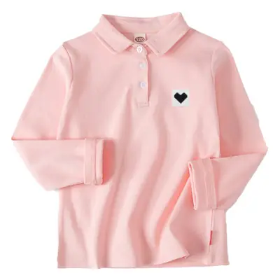 Pink Cotton Long Sleeve Lapel Boys T-Shirt Large