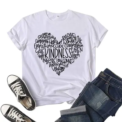 Women T-Shirt Kindness Love Letter Print Yellow Shorts Set