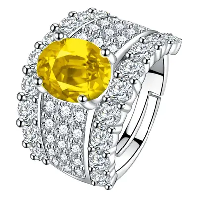 Full Diamond Caibao Ring Dark Blue Citrine Egg Shaped
