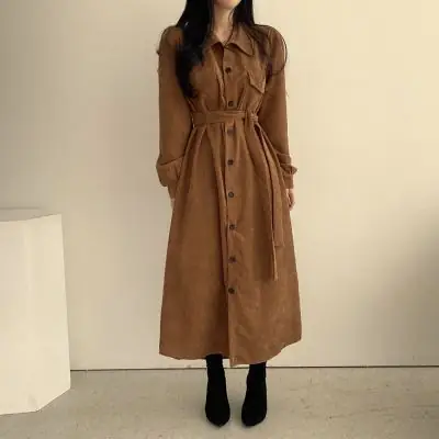 Black Corduroy Waist-Cinching Dress for Plus Size Women