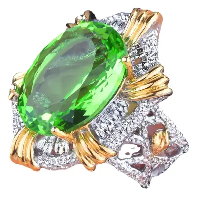 Italian Craft Emerald Pendant Open Ring Bracelet Set