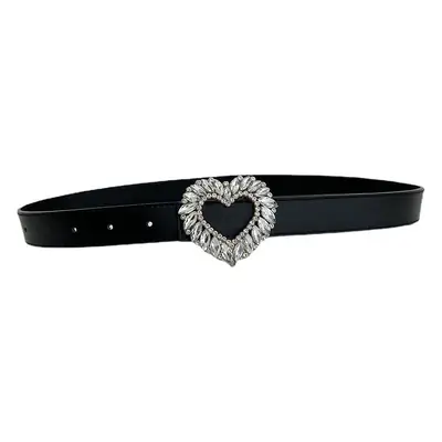 Women's Black Heart Rhinestone Belt Buckle