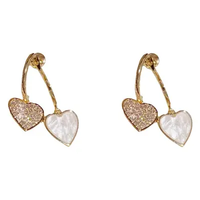 Heart & Diamond Earrings Gold Plated Black White