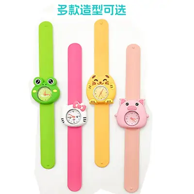 Cute Cartoon Silicone Kids Snap Watch Green Yellow