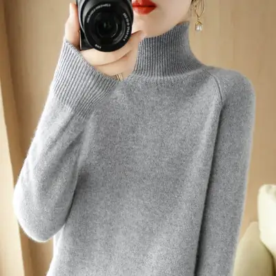 High Collar Thickened Pullover Sweater Women's 22 Autumn and Winter New Western Style Loose Knitted Sweater Solid Color Base Shirt with Collar