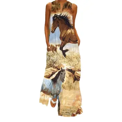 2026 Red Dragon Print Long Sleeve V-Neck Dress