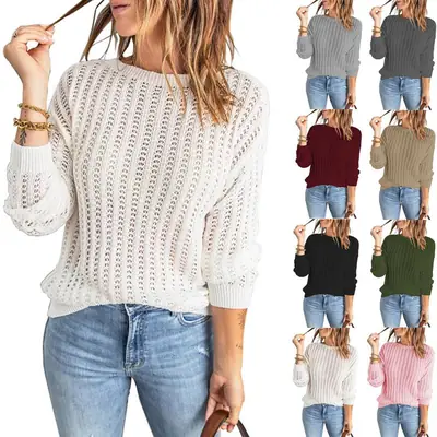 2024 New Knitted Women's Knitwear Round Neck Hollow