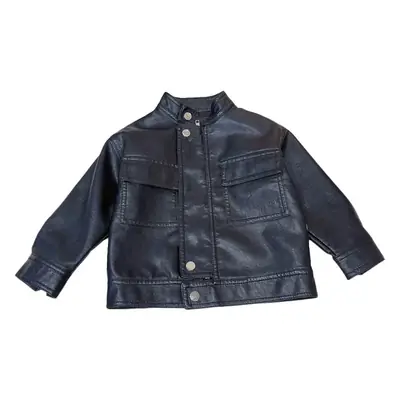 Children's Blue PU Leather Jacket with Stand Collar 2024