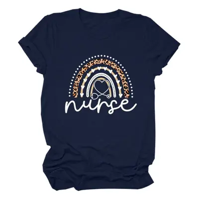 Nurse Leopard Rainbow Print T-Shirt Pink