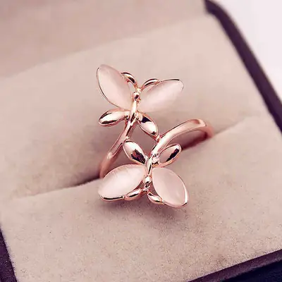 Cao Shi Butterfly Flower Ring Rose Gold Light