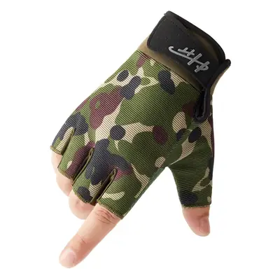 Men Tactical Half-Finger Gloves Green Camo Outdoor Cycling