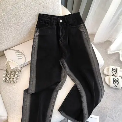 Plus Size Black Gradient Contrast Jeans for Women