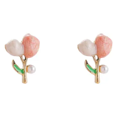 Two Color Tulip Flower Earrings Pink Gentle Wind
