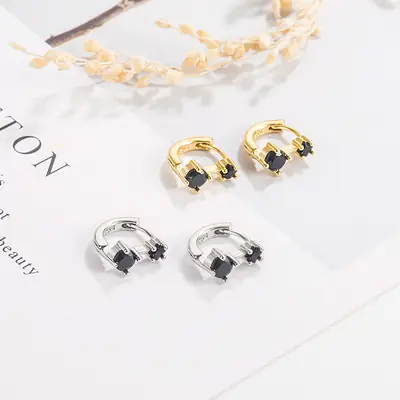 Black Double Diamond Ear Rings for Women