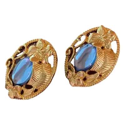 Mid-ancient Blue Diamond Stud Earrings with Geometric Design