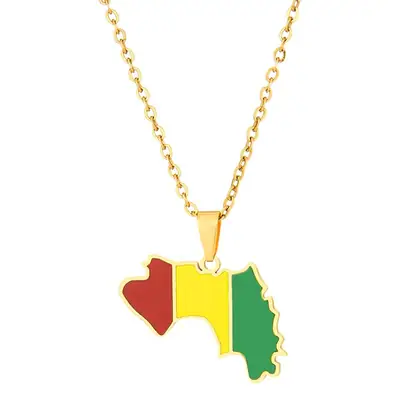 Stainless Steel Guinea Map Necklace for Men Women