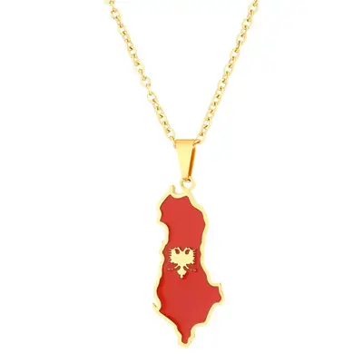 Albania Map Necklace for Men Women Red Gold Chain