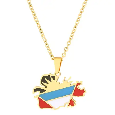 European American Map Stainless Steel Necklace for Men Women