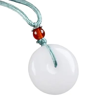 Natural White Jade Safety Ring Pendant Necklace for Men Women