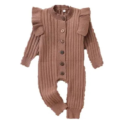 Brown Knitted Long Sleeve Baby Suit for Girls
