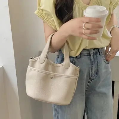 Women's Beige Leather Tote Bag 2026 Summer