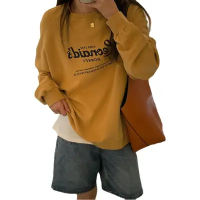 Korean Style Loose Sweatshirt Women Light Blue 2023
