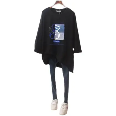 Women Long Sleeve T-Shirt Black Graphic Print 2022