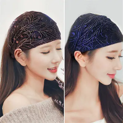 Elegant Black Lace Hair Wide Belt Set for Women