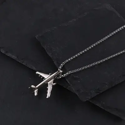 Stainless Steel Airplane Necklace for Men Women