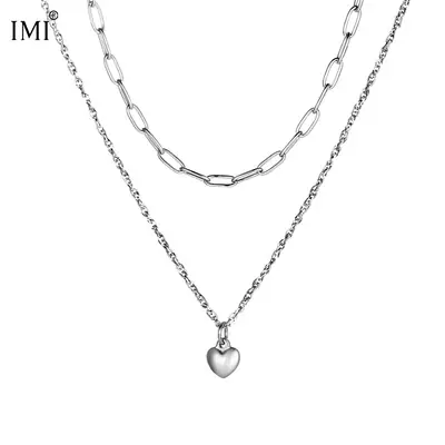 Imi Titanium Heart Necklace Women's Double Layered