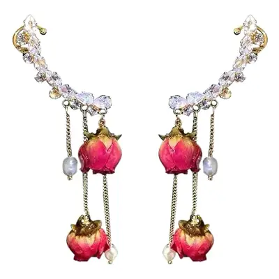 French Eternal Rose Pearl Flower Earrings for Women