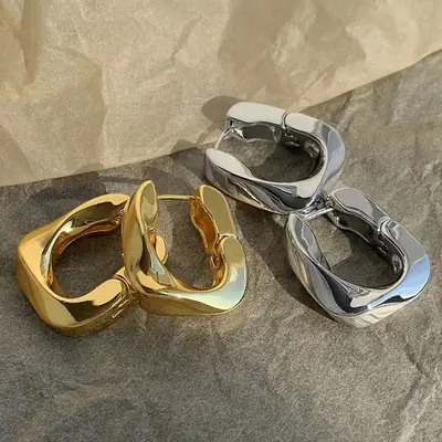 Geometric Metal Earrings Gold Silver Exaggerated Large Lock Earrings