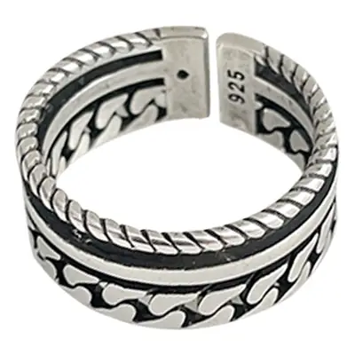 Lanzhi 925 Silver Ring Retro Hip Hop Men's Open Sterling Silver Ring