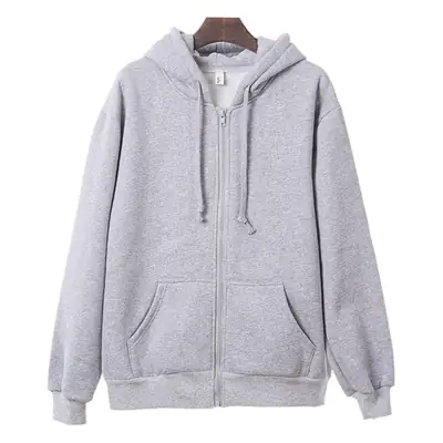 Women Grey Full Zip Hoodie Sweatshirt 2022