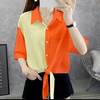 Black Chiffon Tie-Back Shirt Women Small