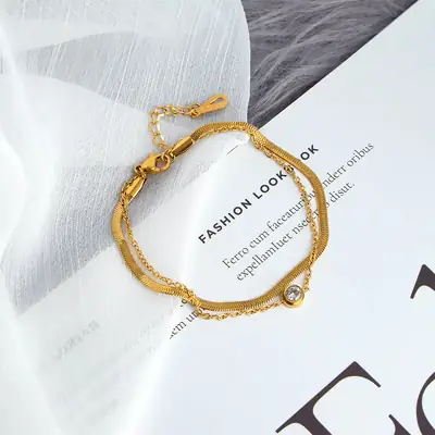 Gold Titanium Double Layer Bracelet with Diamond