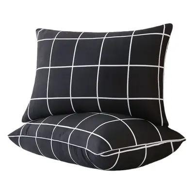 Black Grid Cotton Pillow Covers Single & Double